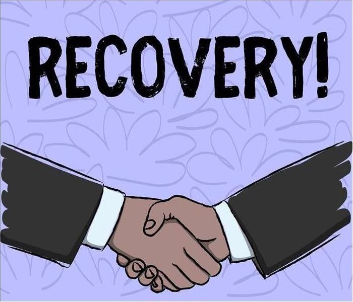 Cartoon of shaking hands with letters stating "Recovery!"