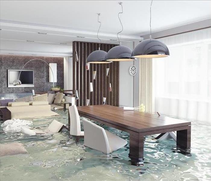 Image of a flooded living room. 